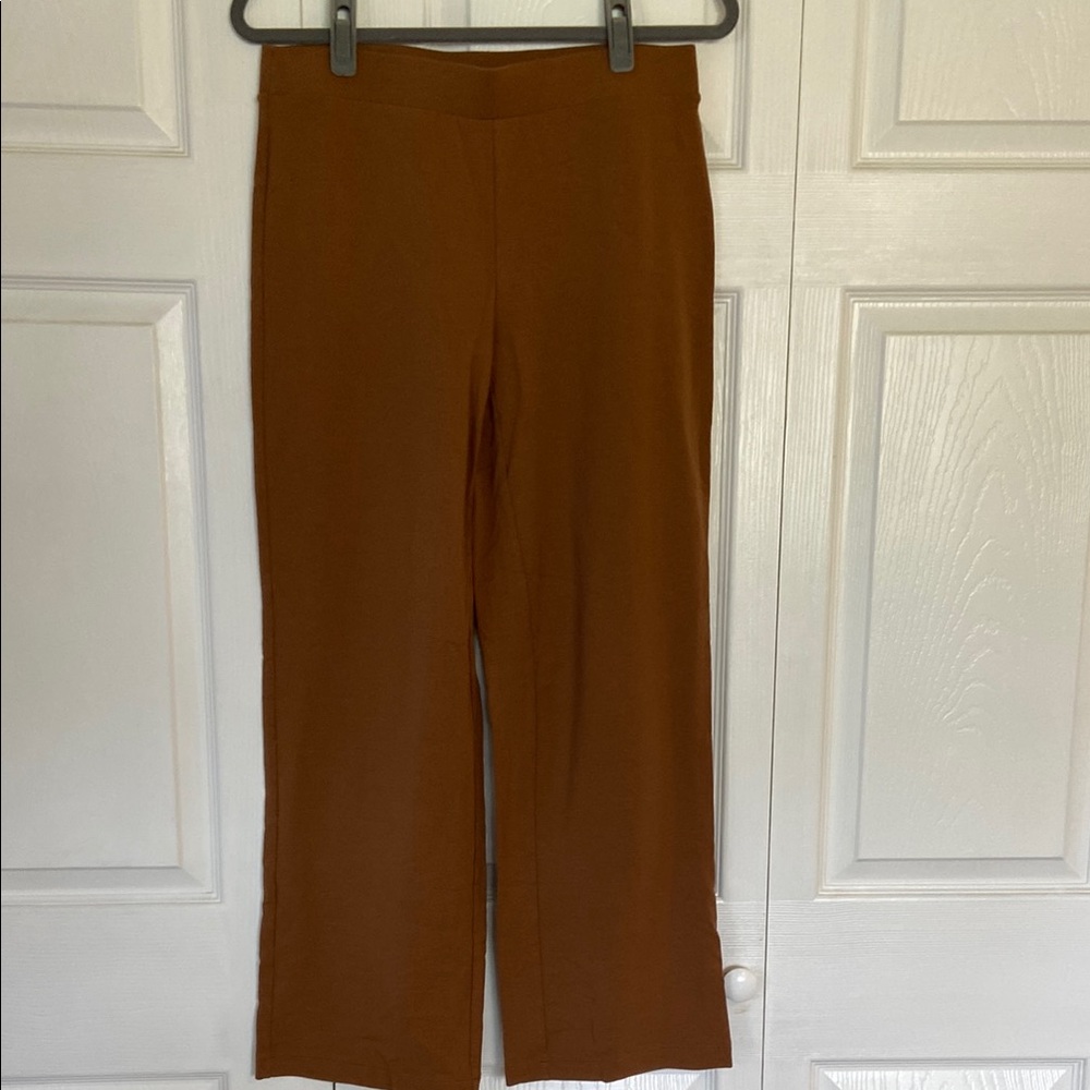Brown High-Waisted Straight Leg Pants Cropped